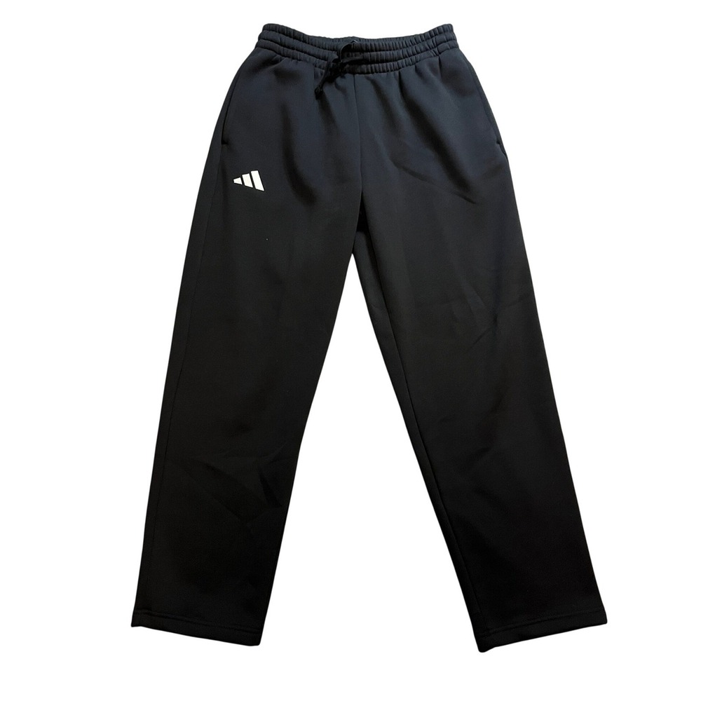 Adidas Mens Fleece Lined Sweatpants Black Straight Leg Logo Size M Athleisure